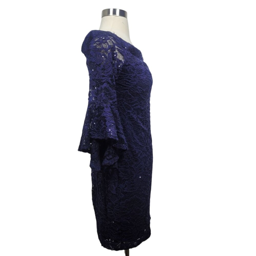 Teeze Me Women’s Blue Lace Off-Shoulder Dress Size 11 Bell Sleeve Cocktail Party - Picture 4 of 8